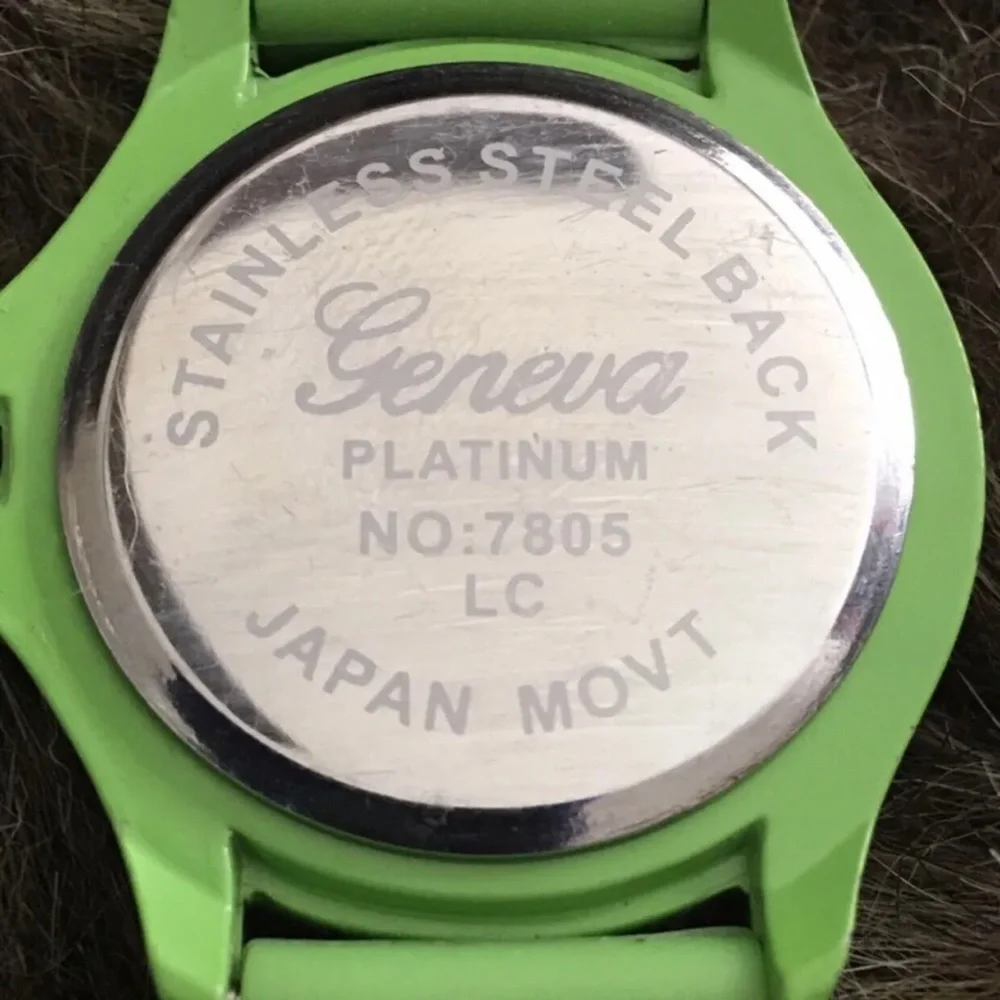 Ladies Geneva Platinum green silicone band watch